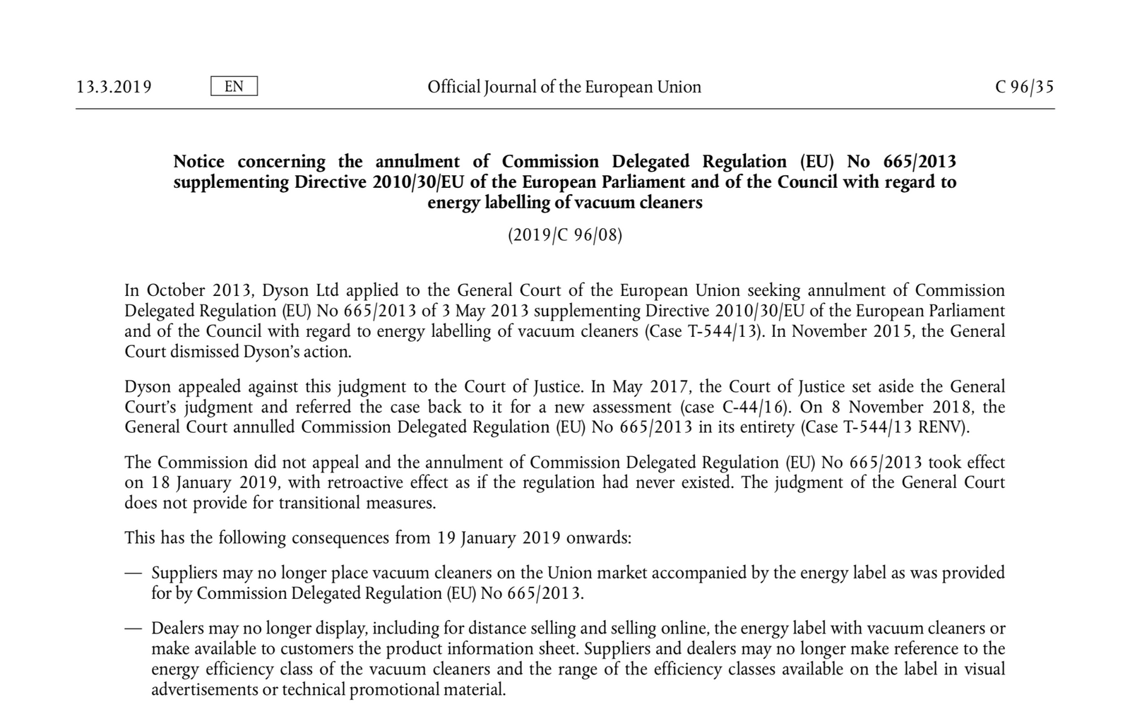 Notice of anullment