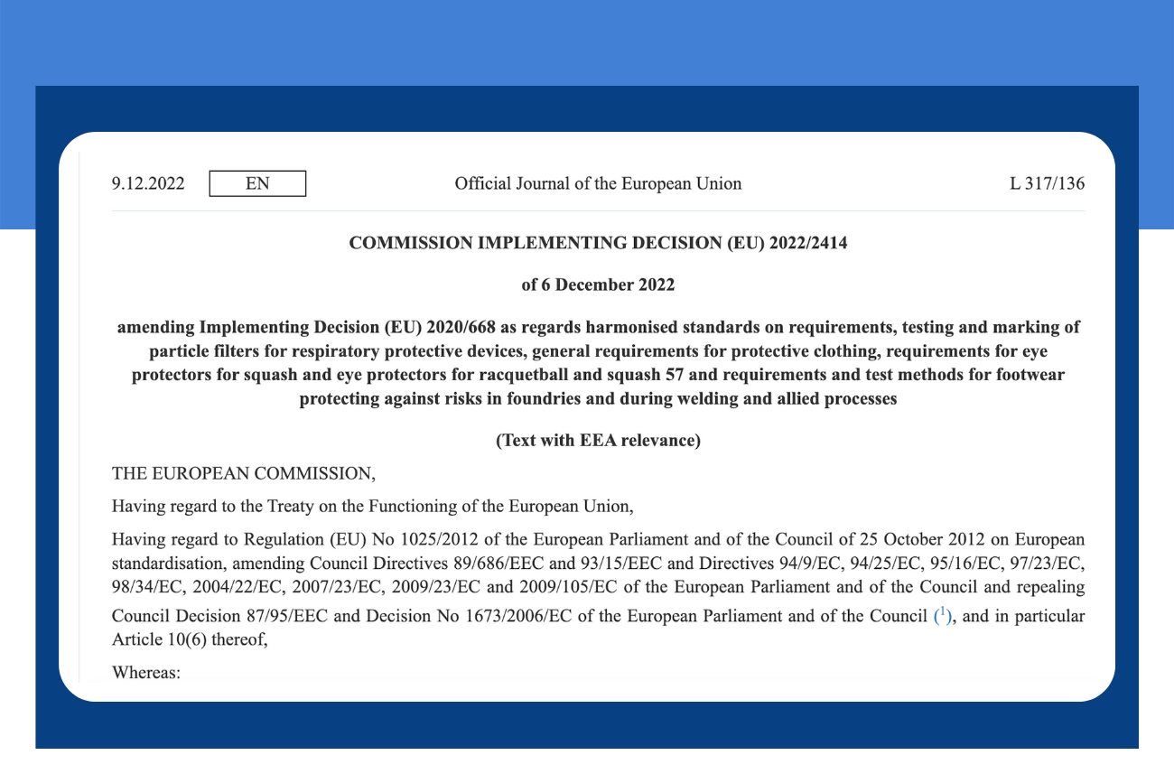 Amendment standards under Personal Protective Equipment Regulation (2016/425)