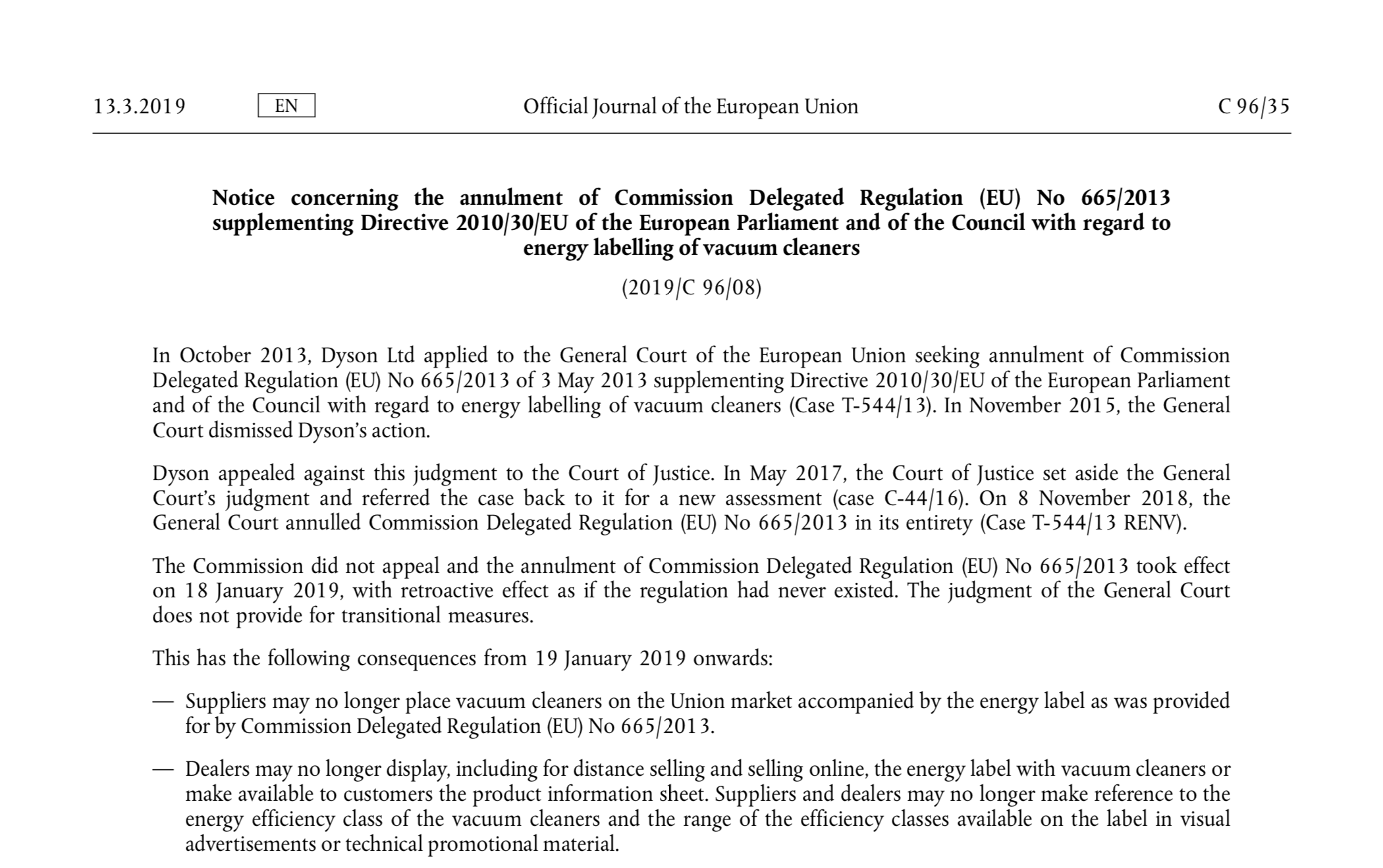 Notice of anullment